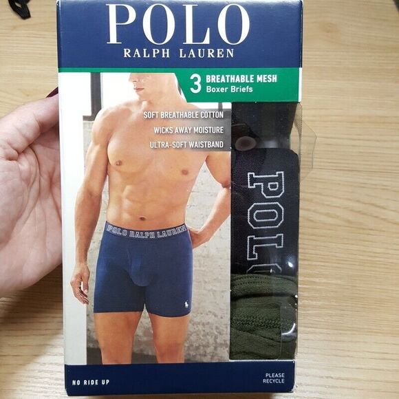 POLO RALPH LAUREN 3 Pack Mens Small Green Boxer Briefs Breathable Mesh Logo - Picture 2 of 8